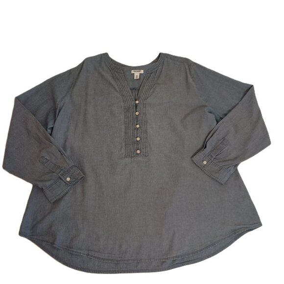 Old Navy Women’s Blue Cotton Pullover Buttoned Front V-Neck Top Size XXL - Picture 5 of 15
